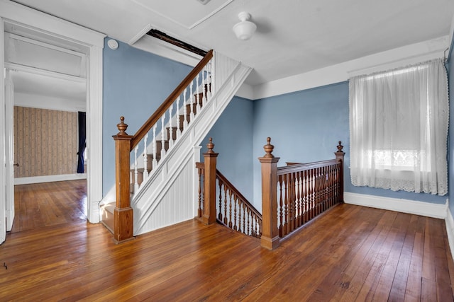 stairs with hardwood / wood-style floors