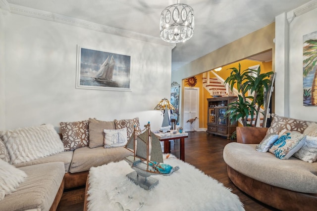 479 Elora Rd, Elora, TN 37328 - living room with a chandelier, wood finished floors, and ornamental molding