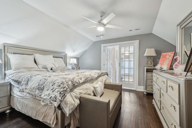 479 Elora Rd, Elora, TN 37328 - bedroom featuring dark wood-style floors, vaulted ceiling, and a ceiling fan