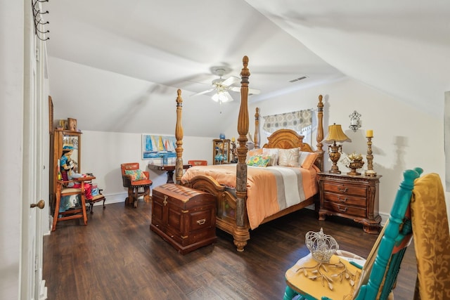 479 Elora Rd, Elora, TN 37328 - bedroom featuring vaulted ceiling, dark wood-style flooring, and a ceiling fan