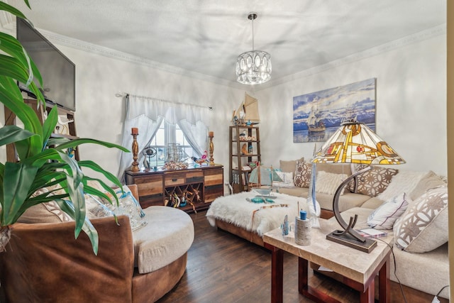 479 Elora Rd, Elora, TN 37328 - living area featuring wood finished floors, a chandelier, and ornamental molding