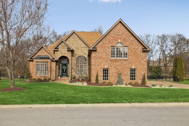 view of front of home featuring a front lawn and brick siding