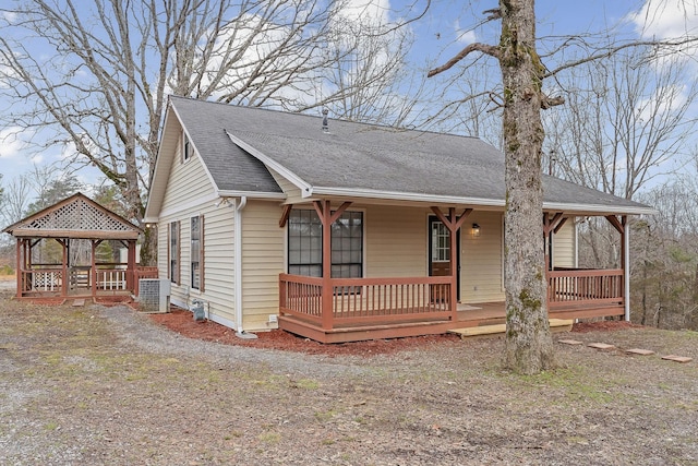 view of front of home with a gazebo and covered porch