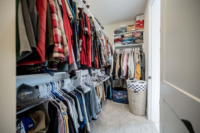 spacious closet with light carpet