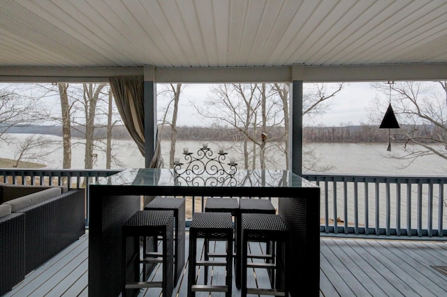 view of snow covered deck