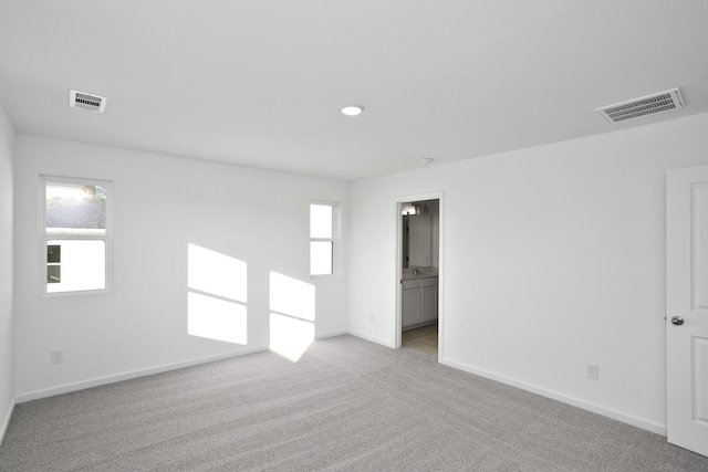 unfurnished room featuring light colored carpet and plenty of natural light