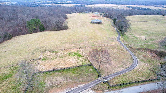 birds eye view of property featuring a rural view