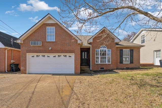 front of property with a front yard and a garage