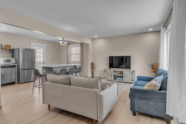 living room featuring light wood-type flooring
