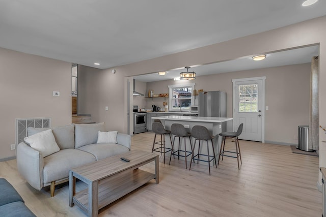 living room featuring light wood-type flooring
