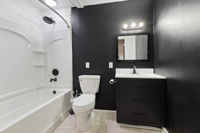 full bathroom featuring bathing tub / shower combination, vanity, and toilet