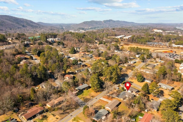 birds eye view of property featuring a mountain view