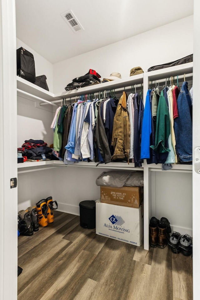 walk in closet featuring wood-type flooring