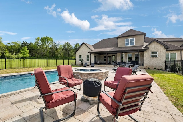 8760 Rocky Fork Rd, Smyrna, TN 37167 - view of patio / terrace with a fenced in pool, a fenced backyard, and an outdoor living space with a fire pit