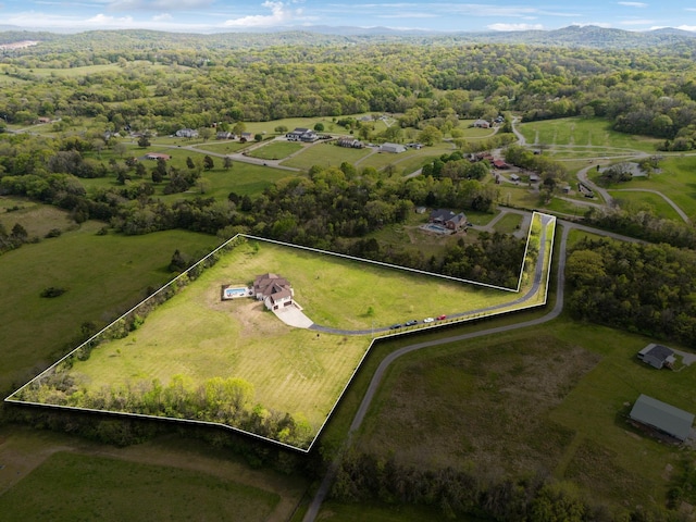 8760 Rocky Fork Rd, Smyrna, TN 37167 - aerial view featuring a view of trees, a mountain view, and a rural view