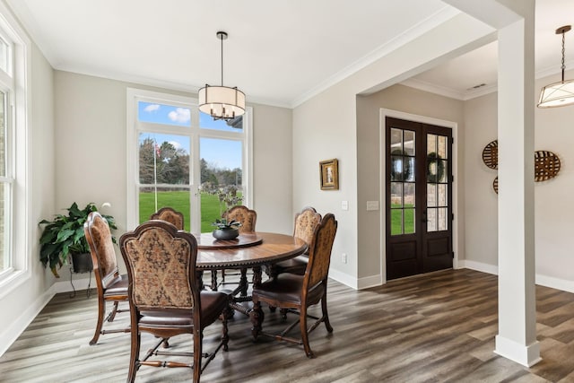 8760 Rocky Fork Rd, Smyrna, TN 37167 - dining space with an inviting chandelier, baseboards, french doors, and wood finished floors