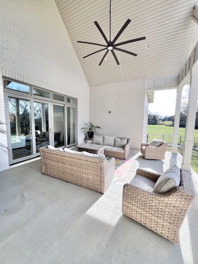 view of patio / terrace featuring an outdoor hangout area and ceiling fan