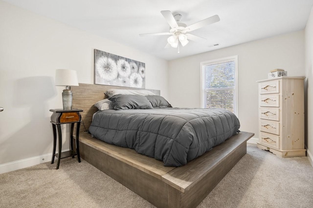 bedroom featuring carpet floors and ceiling fan