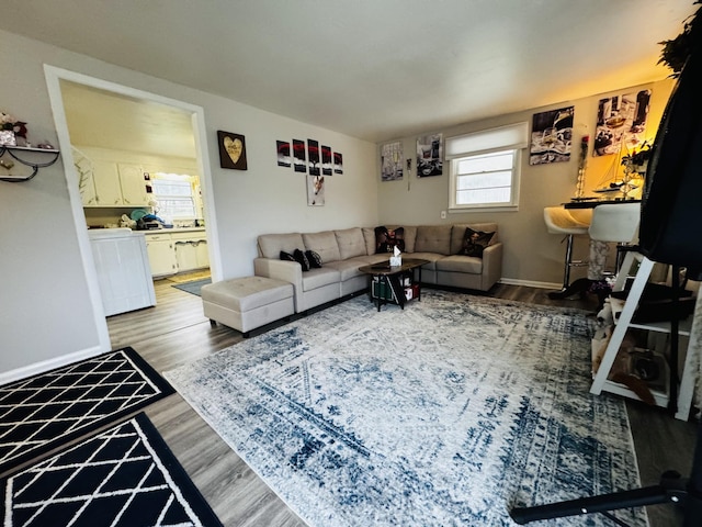 living room with hardwood / wood-style floors