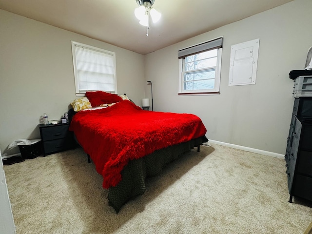 bedroom with light carpet