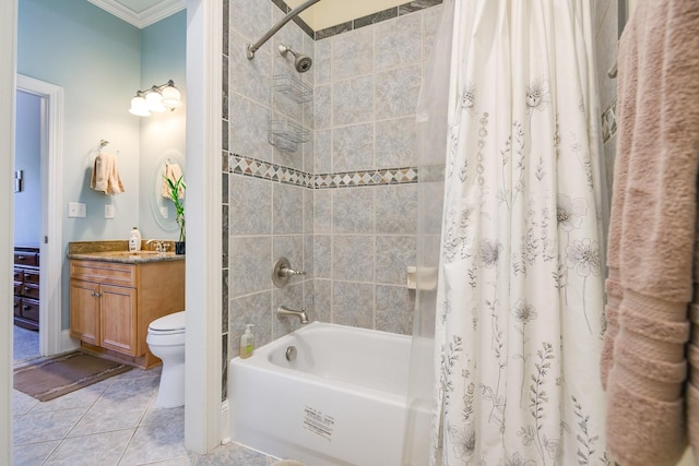 1416 Station Four Ln, Old Hickory, TN 37138 - full bathroom with shower / tub combo with curtain, tile patterned flooring, vanity, toilet, and crown molding
