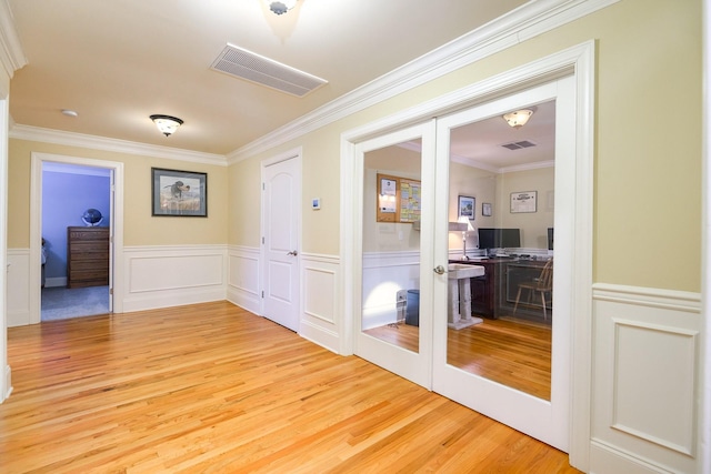 1416 Station Four Ln, Old Hickory, TN 37138 - hallway with ornamental molding, light hardwood / wood-style floors, and french doors