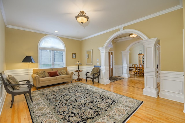1416 Station Four Ln, Old Hickory, TN 37138 - living room featuring hardwood / wood-style flooring, ornamental molding, and decorative columns