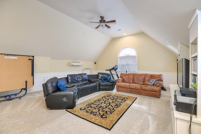 1416 Station Four Ln, Old Hickory, TN 37138 - carpeted living room with ceiling fan, a wall mounted AC, and vaulted ceiling