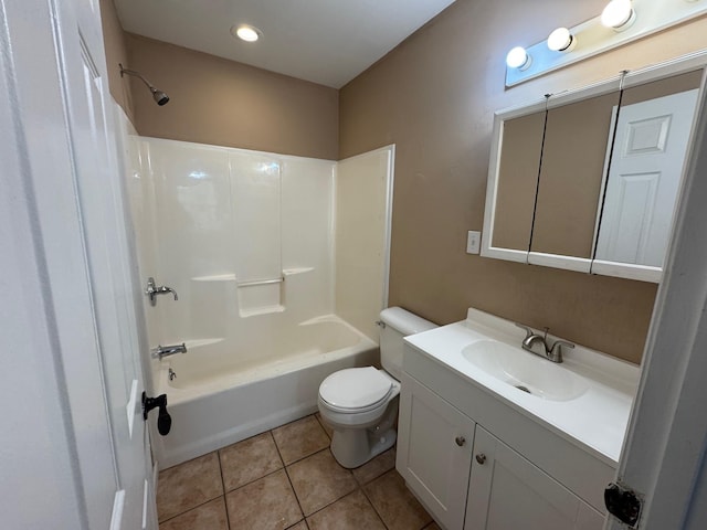 full bathroom featuring tile patterned flooring,  shower combination, vanity, and toilet