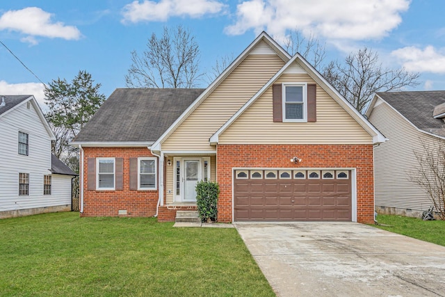 view of front of home featuring a garage and a front lawn