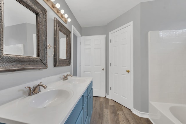 bathroom featuring wood-type flooring and vanity
