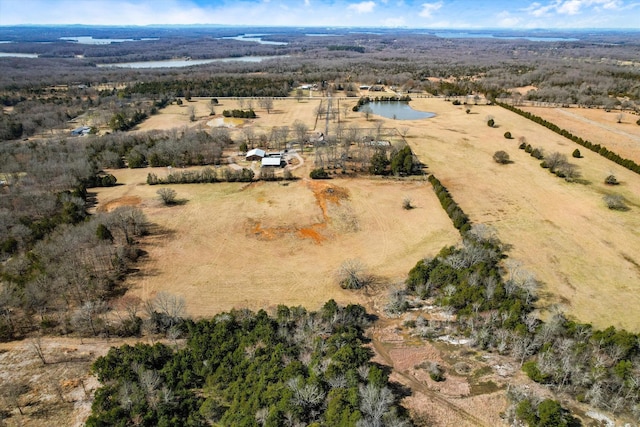 bird's eye view featuring a water view and a rural view