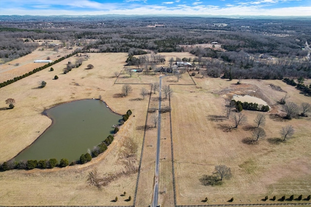 drone / aerial view featuring a rural view and a water view