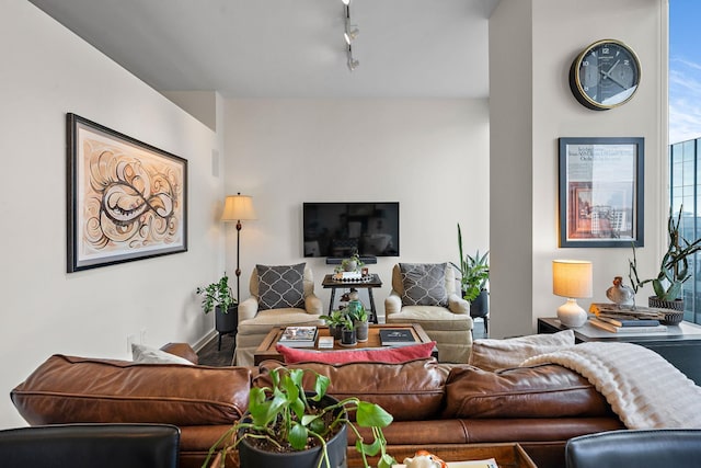 living room with track lighting