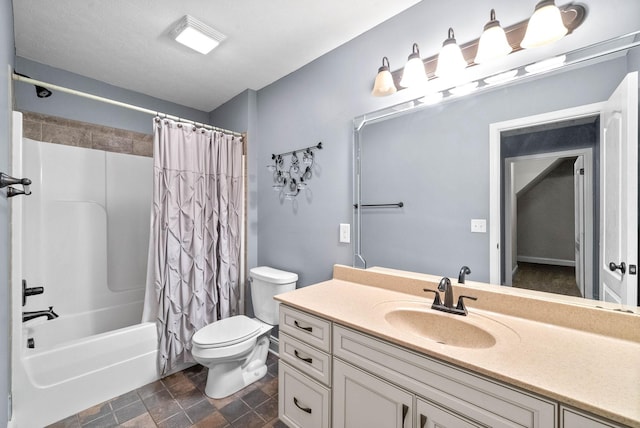 full bathroom featuring vanity, toilet, and shower / bath combo with shower curtain