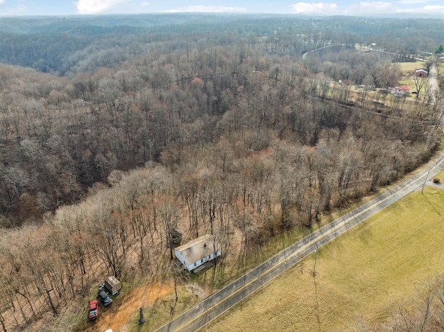 birds eye view of property with a rural view and a wooded view