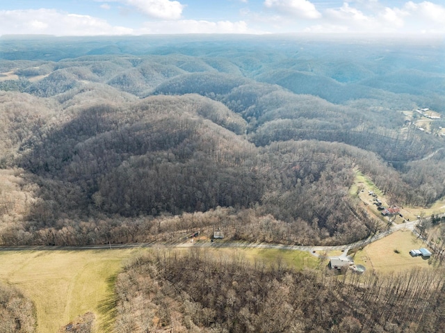 birds eye view of property featuring a rural view and a view of trees