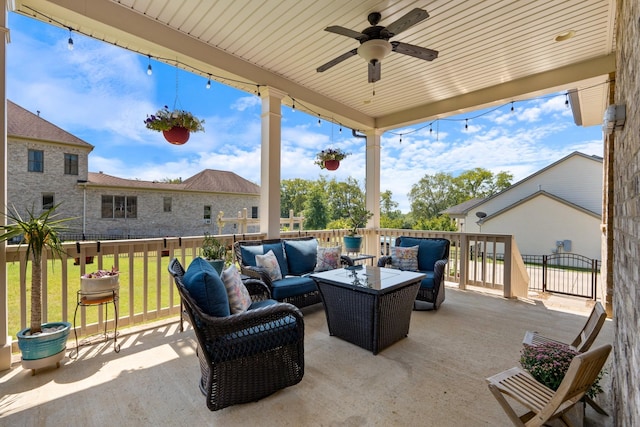 view of patio / terrace featuring an outdoor hangout area and ceiling fan