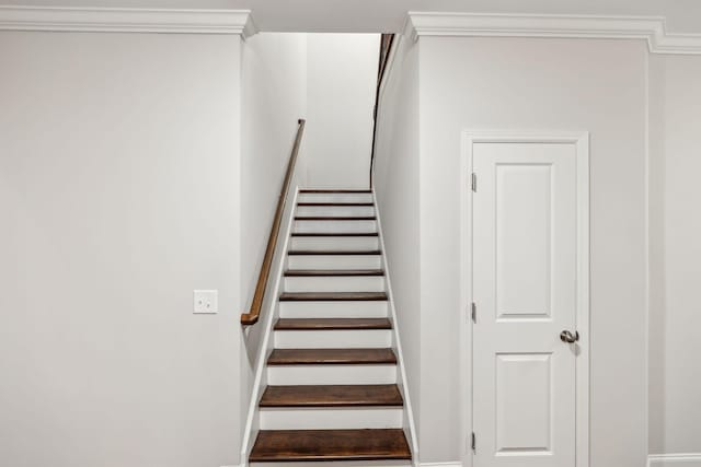 stairs with crown molding