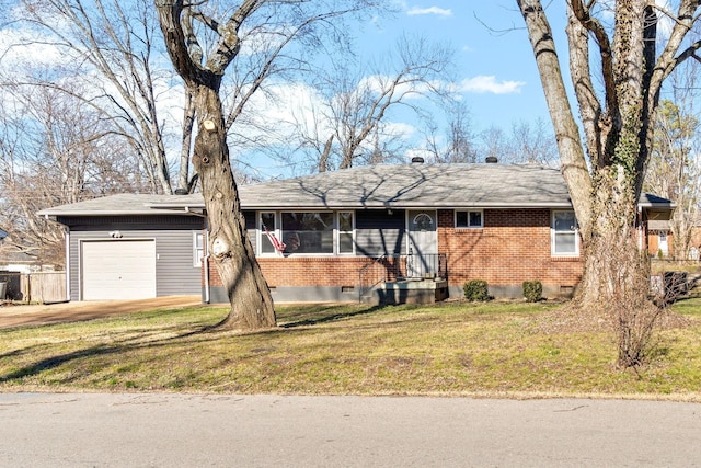 single story home with a garage and a front yard