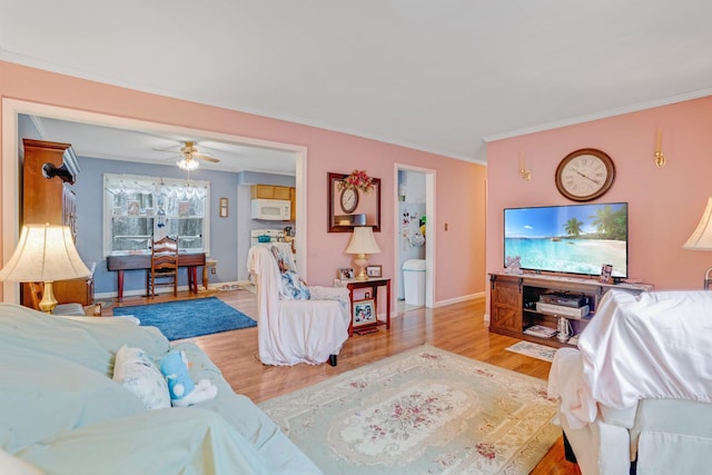 2360 Seven Mile Ferry Rd, Clarksville, TN 37040 - living room with ornamental molding, light hardwood / wood-style floors, and ceiling fan