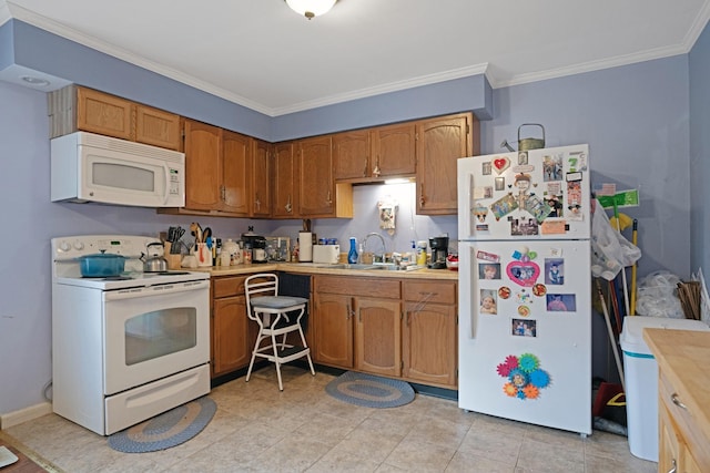 2360 Seven Mile Ferry Rd, Clarksville, TN 37040 - kitchen with crown molding, sink, and white appliances