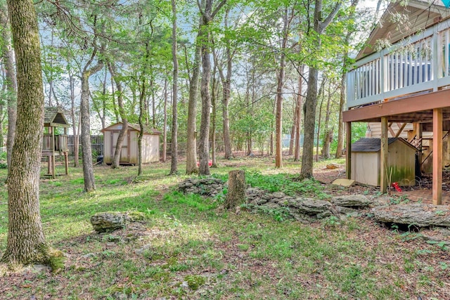 view of yard with a storage unit