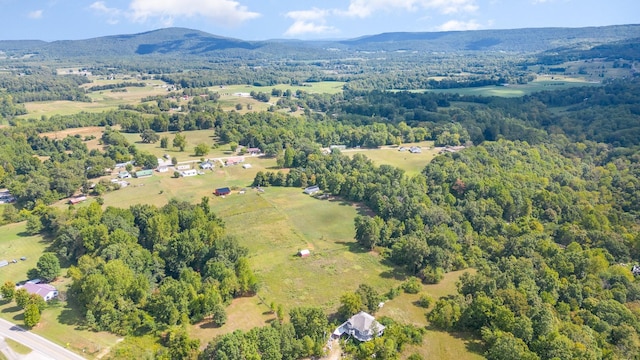 drone / aerial view featuring a mountain view