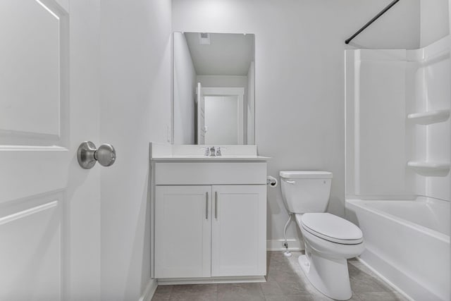 full bathroom featuring toilet, bathtub / shower combination, and vanity