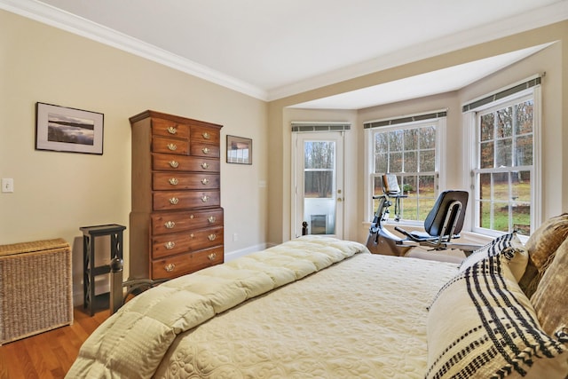 bedroom featuring crown molding and hardwood / wood-style floors