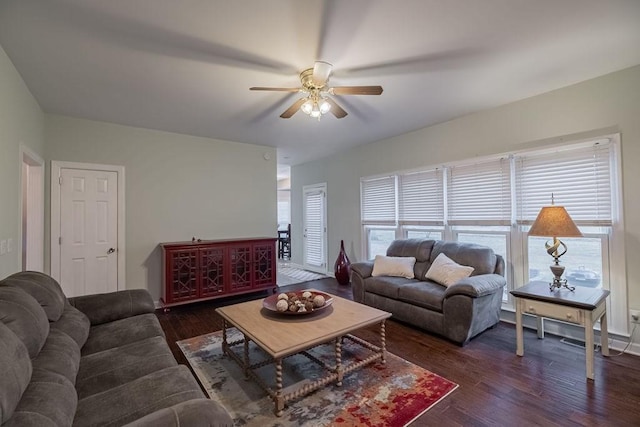 306 Amherst Dr, Tullahoma, TN 37388 - living area with a ceiling fan and dark wood finished floors
