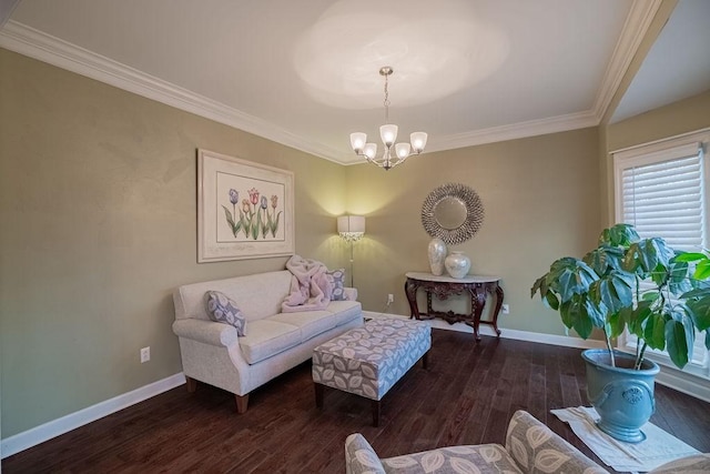 306 Amherst Dr, Tullahoma, TN 37388 - living room featuring a chandelier, wood finished floors, ornamental molding, and baseboards