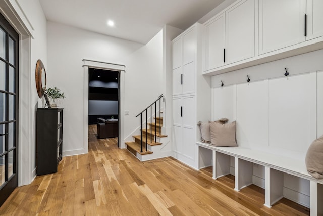 mudroom featuring light wood-type flooring