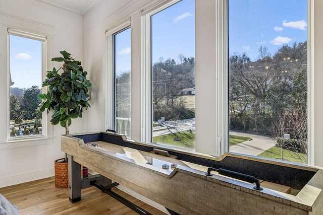 living area with hardwood / wood-style floors